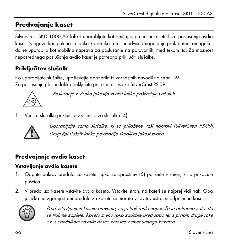 Predvajanje kaset | Silvercrest SKD 1000 A3 User Manual | Page 68 / 134