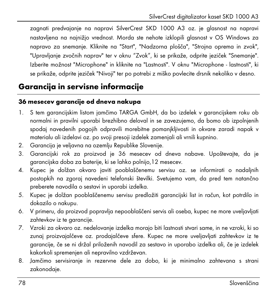 Garancija in servisne informacije | Silvercrest SKD 1000 A3 User Manual | Page 80 / 134