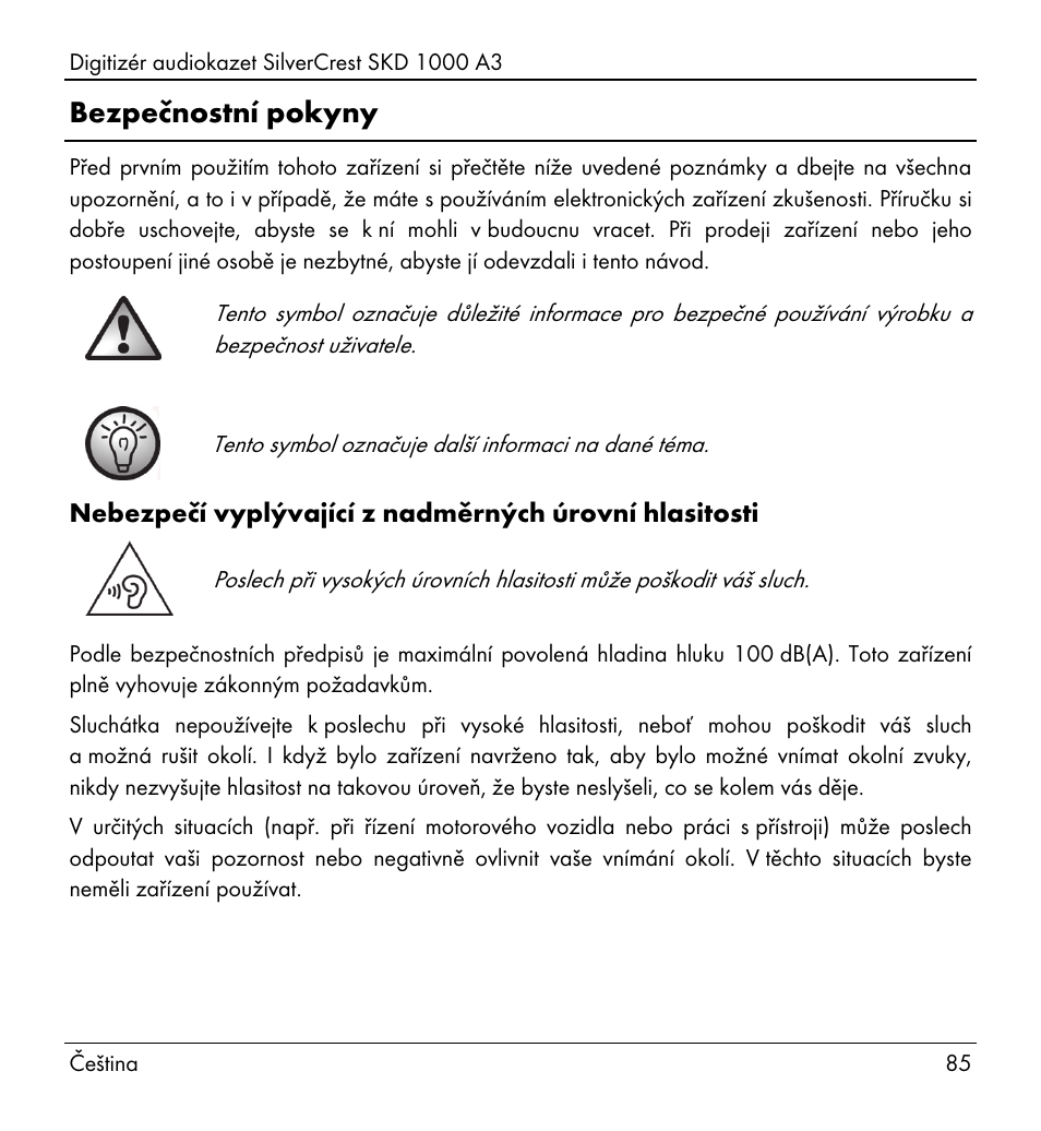 Bezpečnostní pokyny | Silvercrest SKD 1000 A3 User Manual | Page 87 / 134