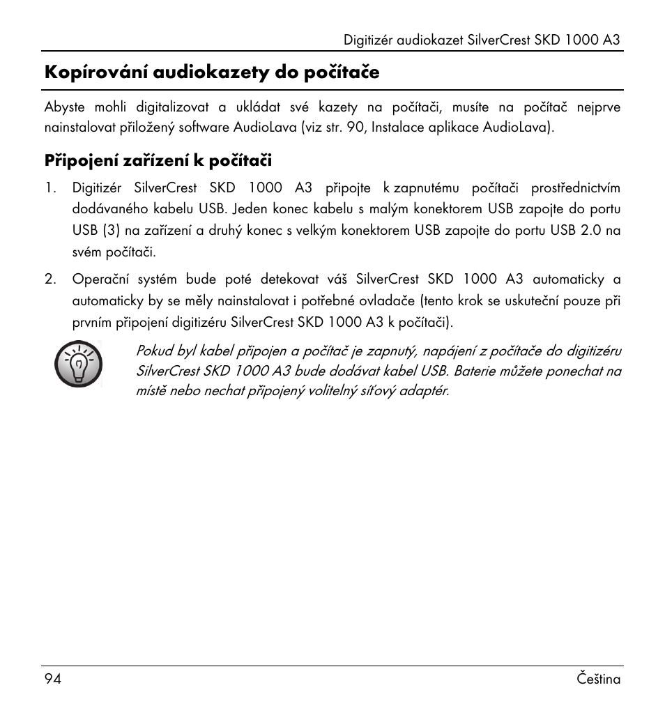 Kopírování audiokazety do počítače | Silvercrest SKD 1000 A3 User Manual | Page 96 / 134