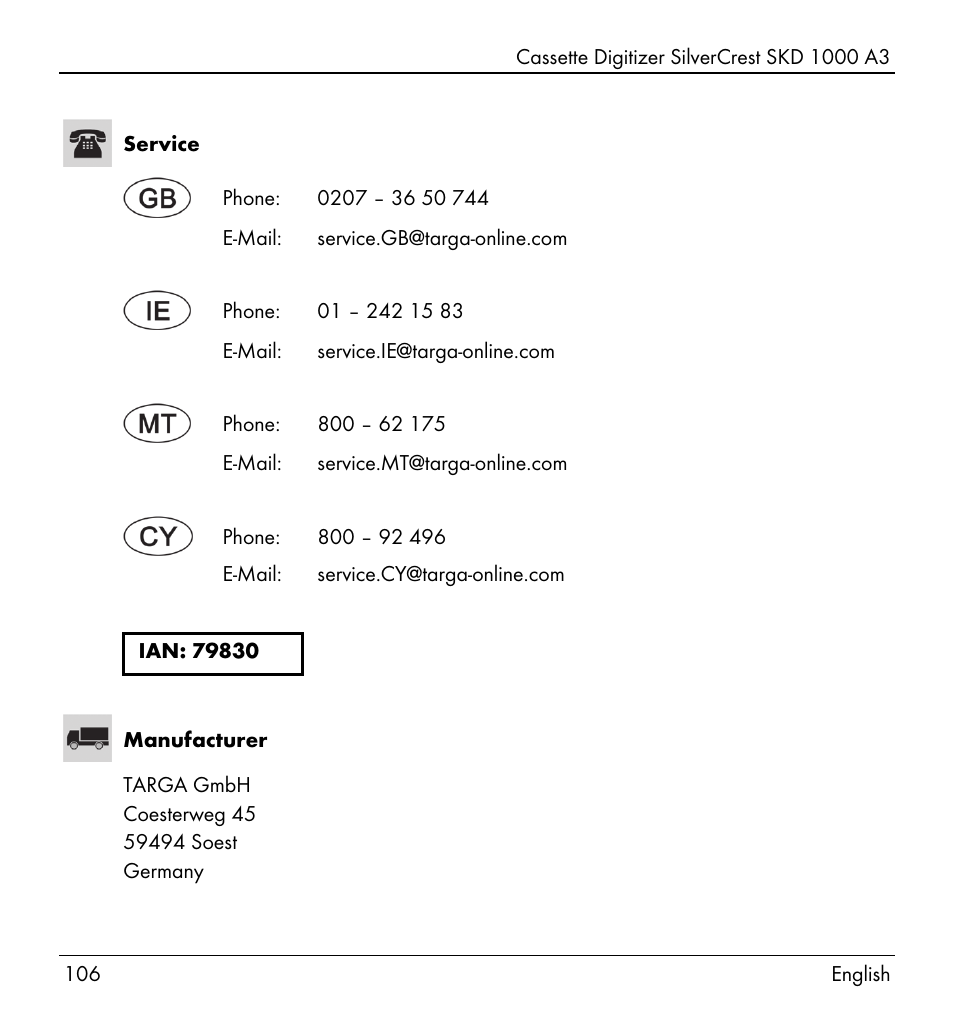 Silvercrest SKD 1000 A3 User Manual | Page 108 / 110
