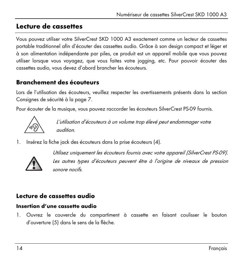 Lecture de cassettes | Silvercrest SKD 1000 A3 User Manual | Page 16 / 110