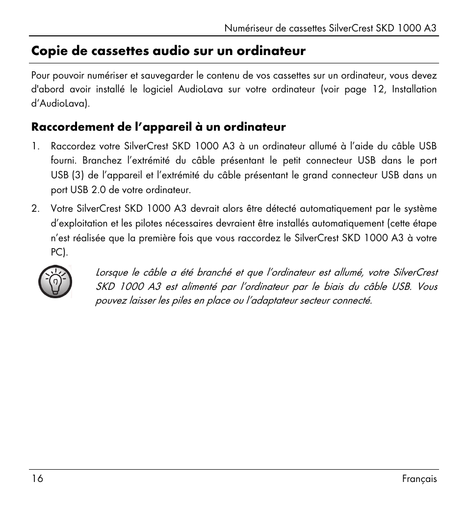 Copie de cassettes audio sur un ordinateur | Silvercrest SKD 1000 A3 User Manual | Page 18 / 110