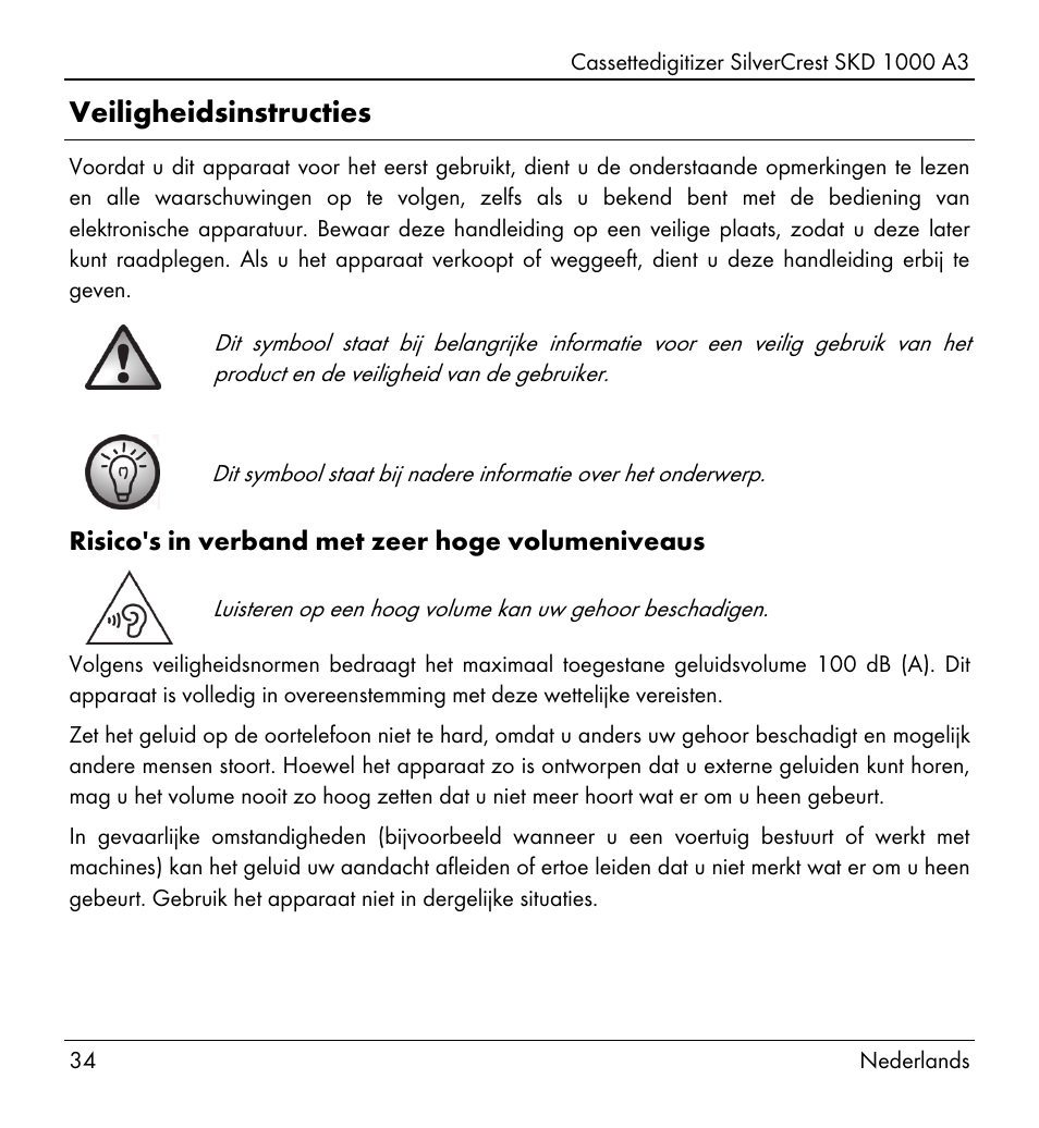 Veiligheidsinstructies | Silvercrest SKD 1000 A3 User Manual | Page 36 / 110