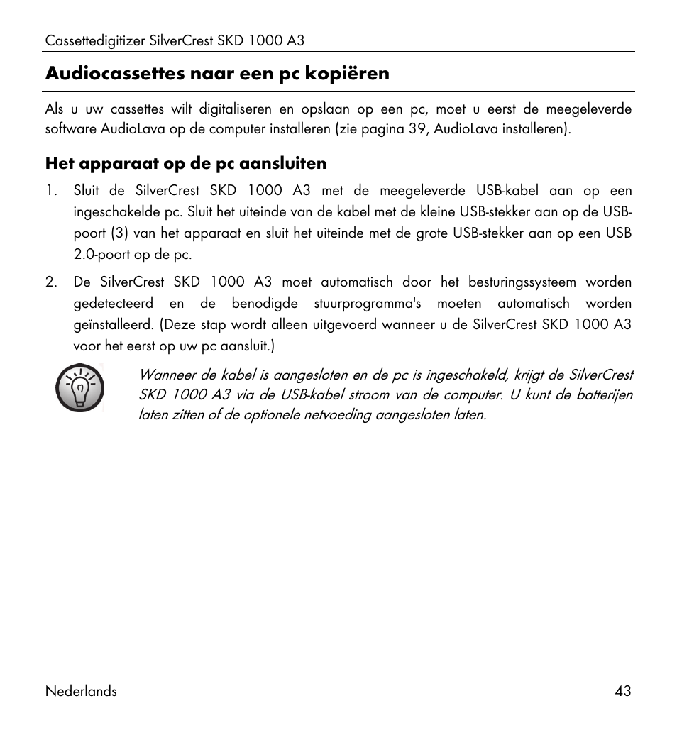 Audiocassettes naar een pc kopiëren | Silvercrest SKD 1000 A3 User Manual | Page 45 / 110