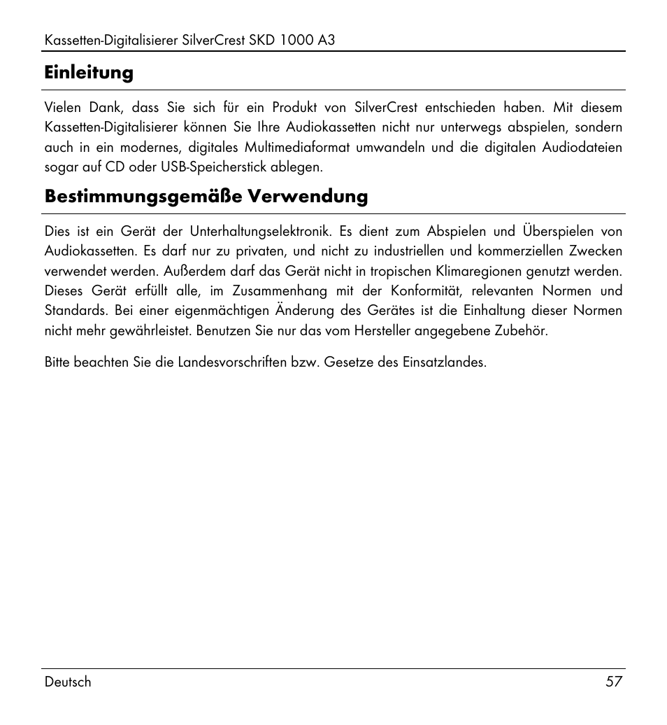 Einleitung, Bestimmungsgemäße verwendung | Silvercrest SKD 1000 A3 User Manual | Page 59 / 110