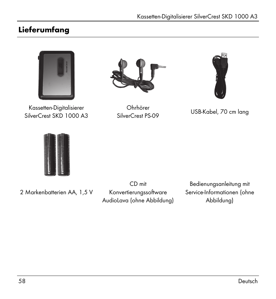 Lieferumfang | Silvercrest SKD 1000 A3 User Manual | Page 60 / 110