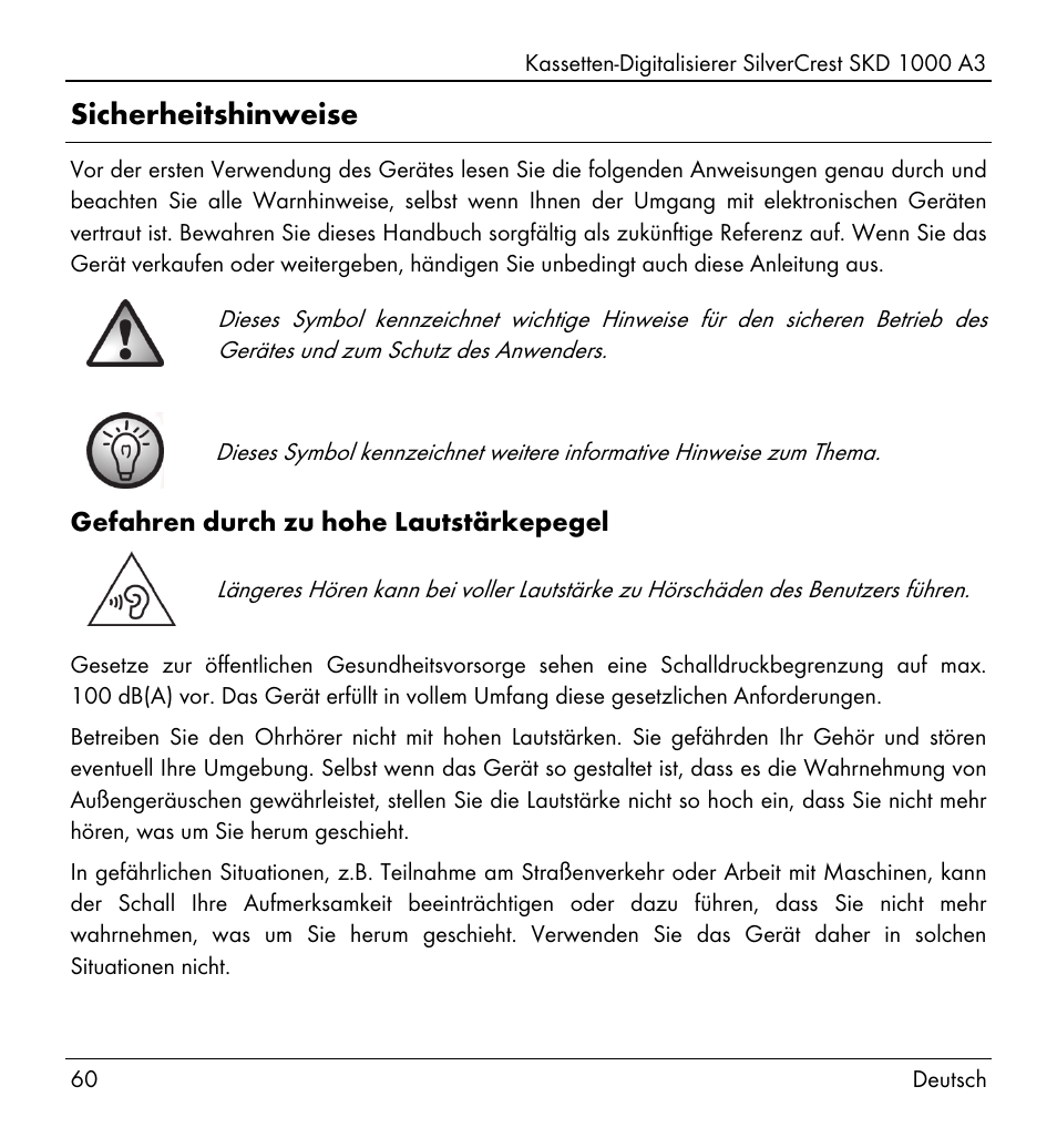 Sicherheitshinweise | Silvercrest SKD 1000 A3 User Manual | Page 62 / 110