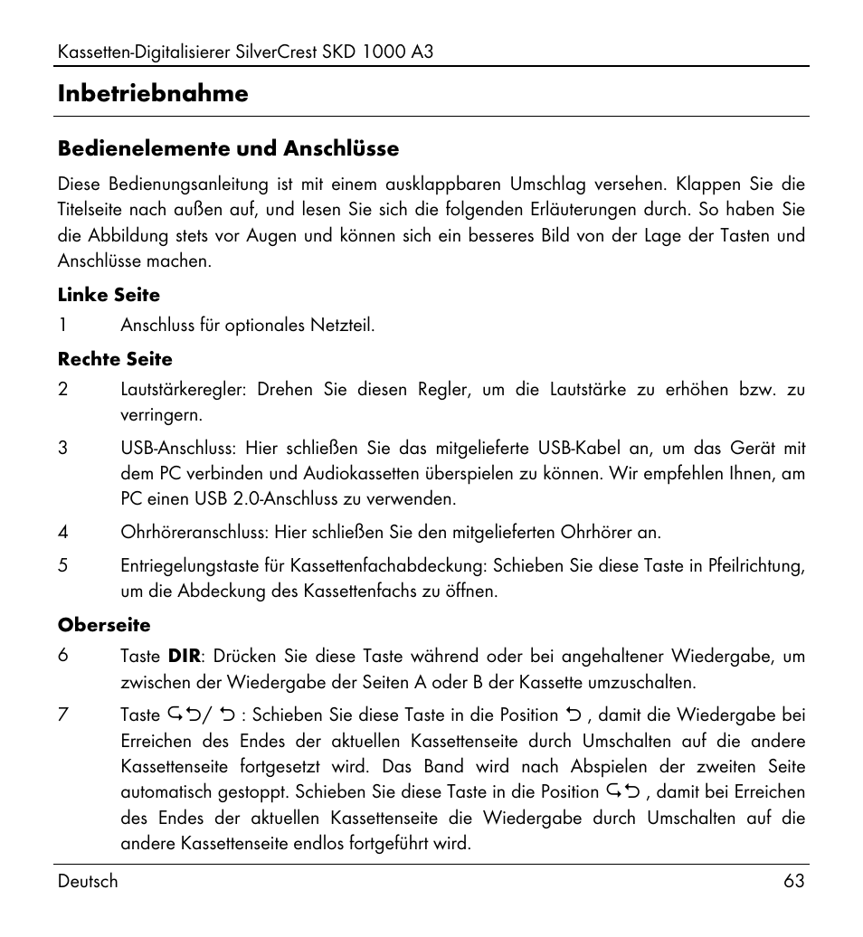 Inbetriebnahme | Silvercrest SKD 1000 A3 User Manual | Page 65 / 110