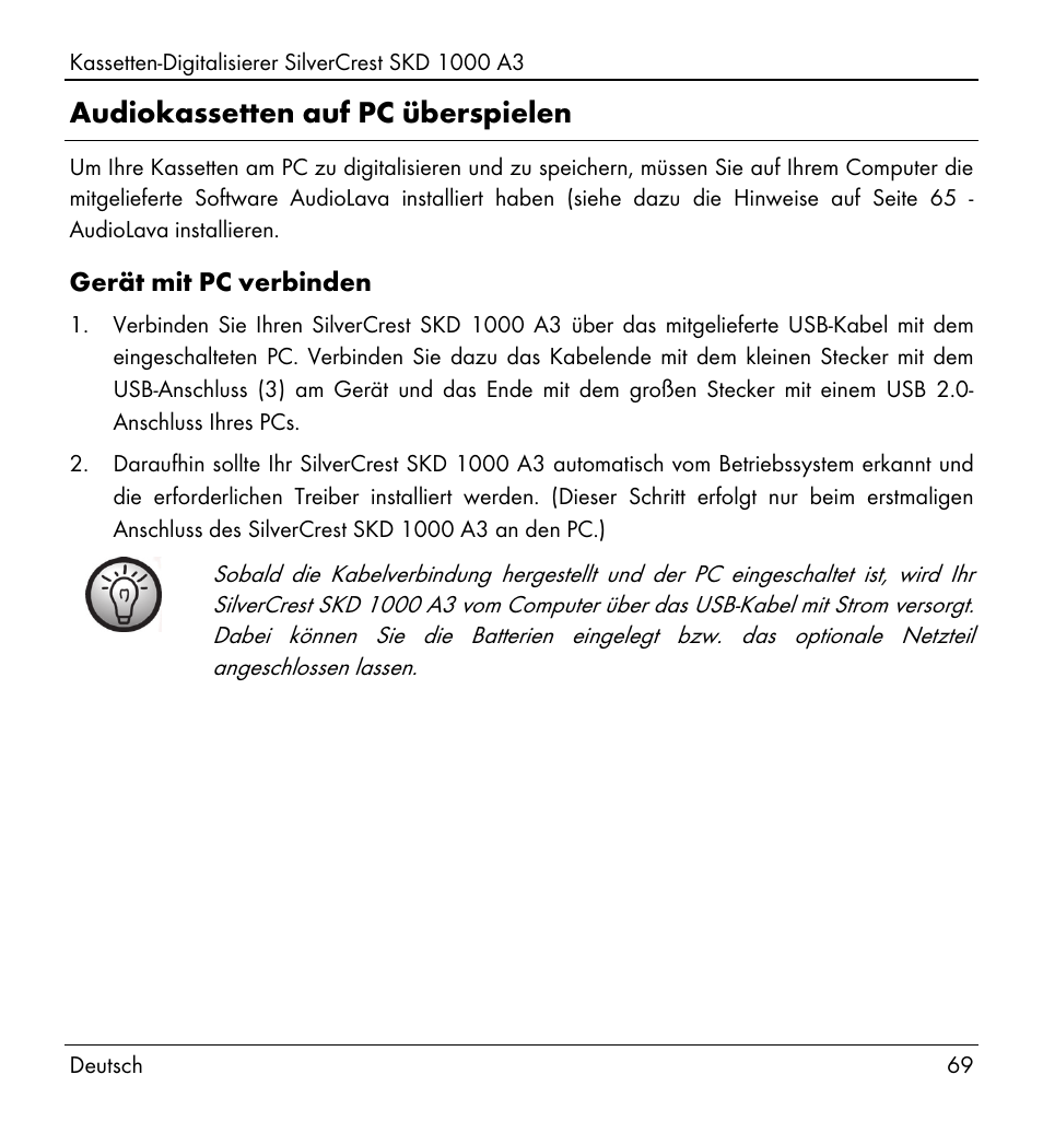 Audiokassetten auf pc überspielen | Silvercrest SKD 1000 A3 User Manual | Page 71 / 110
