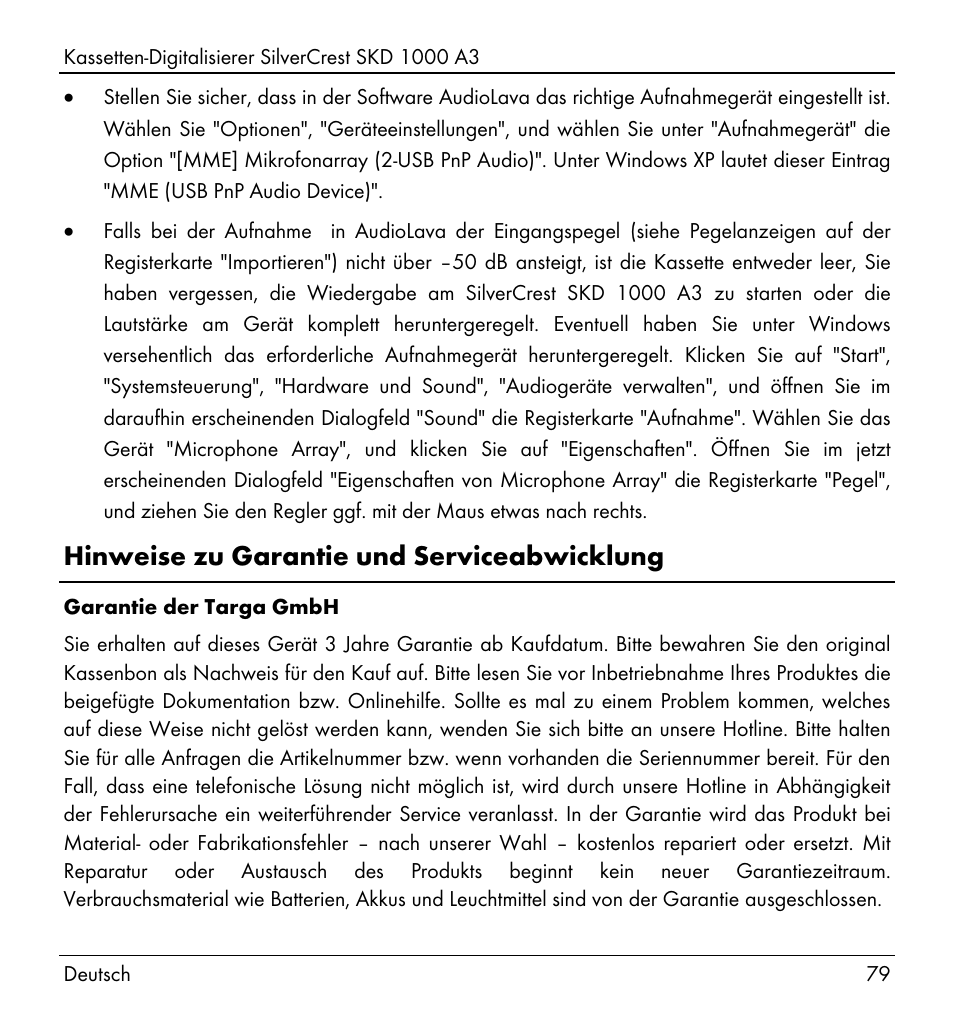 Hinweise zu garantie und serviceabwicklung | Silvercrest SKD 1000 A3 User Manual | Page 81 / 110