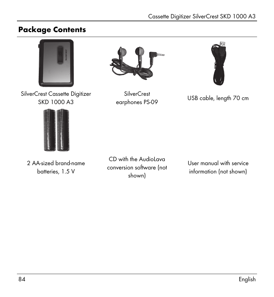 Package contents | Silvercrest SKD 1000 A3 User Manual | Page 86 / 110