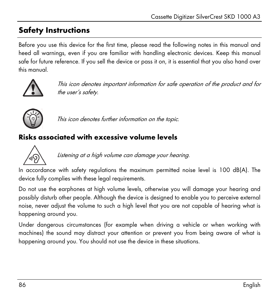 Safety instructions | Silvercrest SKD 1000 A3 User Manual | Page 88 / 110