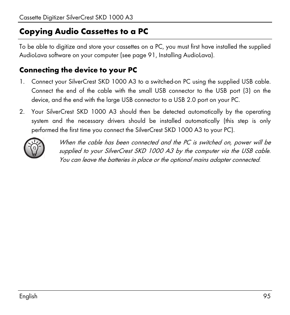 Copying audio cassettes to a pc | Silvercrest SKD 1000 A3 User Manual | Page 97 / 110