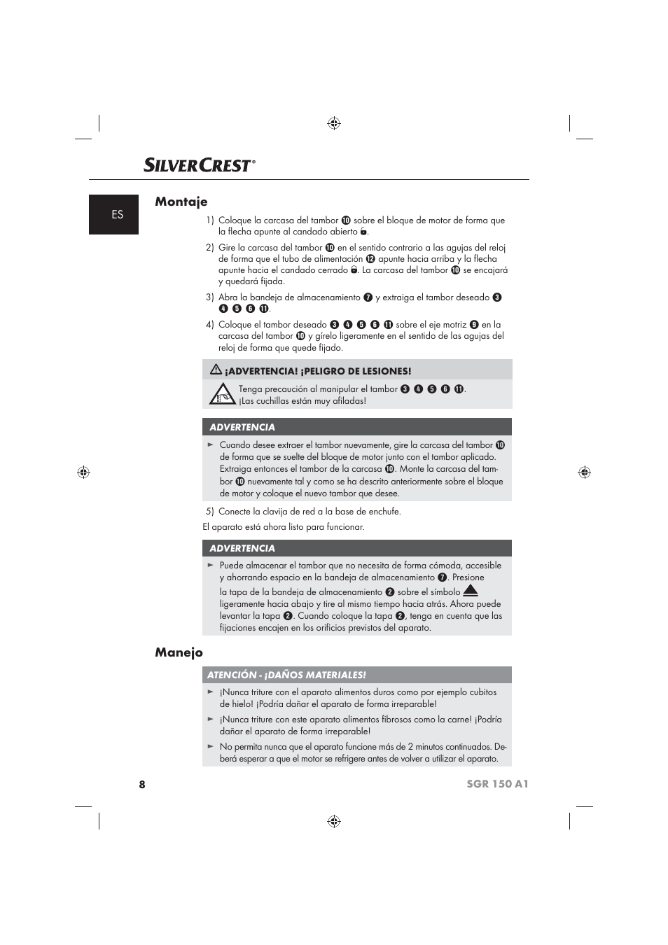 Montaje, Manejo | Silvercrest SGR 150 A1 User Manual | Page 10 / 73