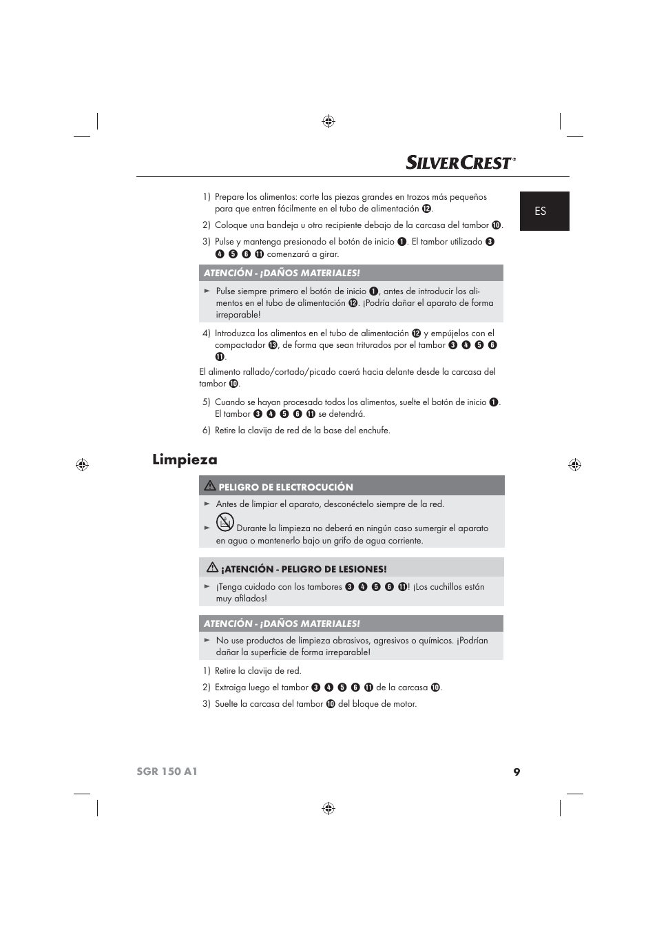 Limpieza | Silvercrest SGR 150 A1 User Manual | Page 11 / 73