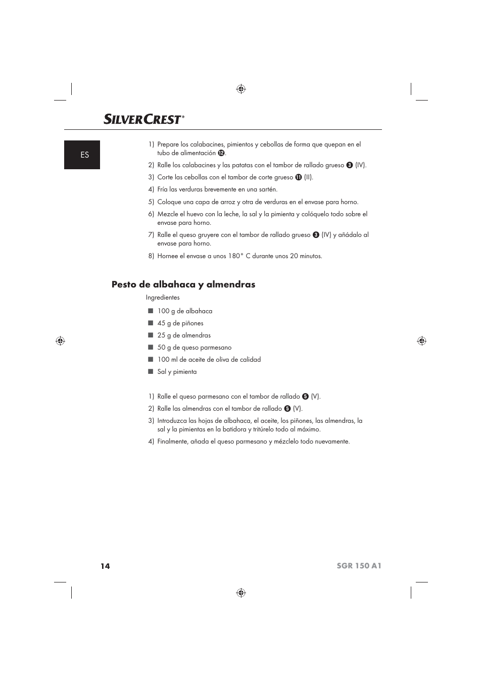 Pesto de albahaca y almendras | Silvercrest SGR 150 A1 User Manual | Page 16 / 73