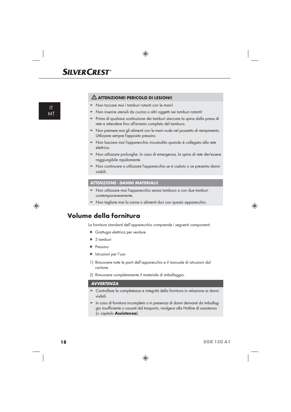 Volume della fornitura, It mt | Silvercrest SGR 150 A1 User Manual | Page 20 / 73
