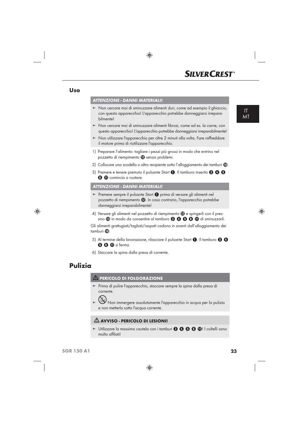 Pulizia, It mt | Silvercrest SGR 150 A1 User Manual | Page 25 / 73