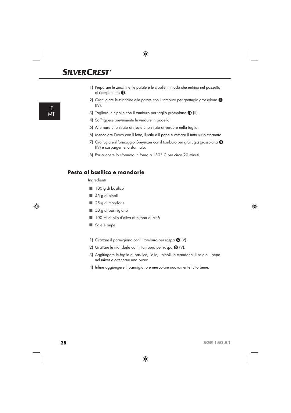 Pesto al basilico e mandorle, It mt | Silvercrest SGR 150 A1 User Manual | Page 30 / 73