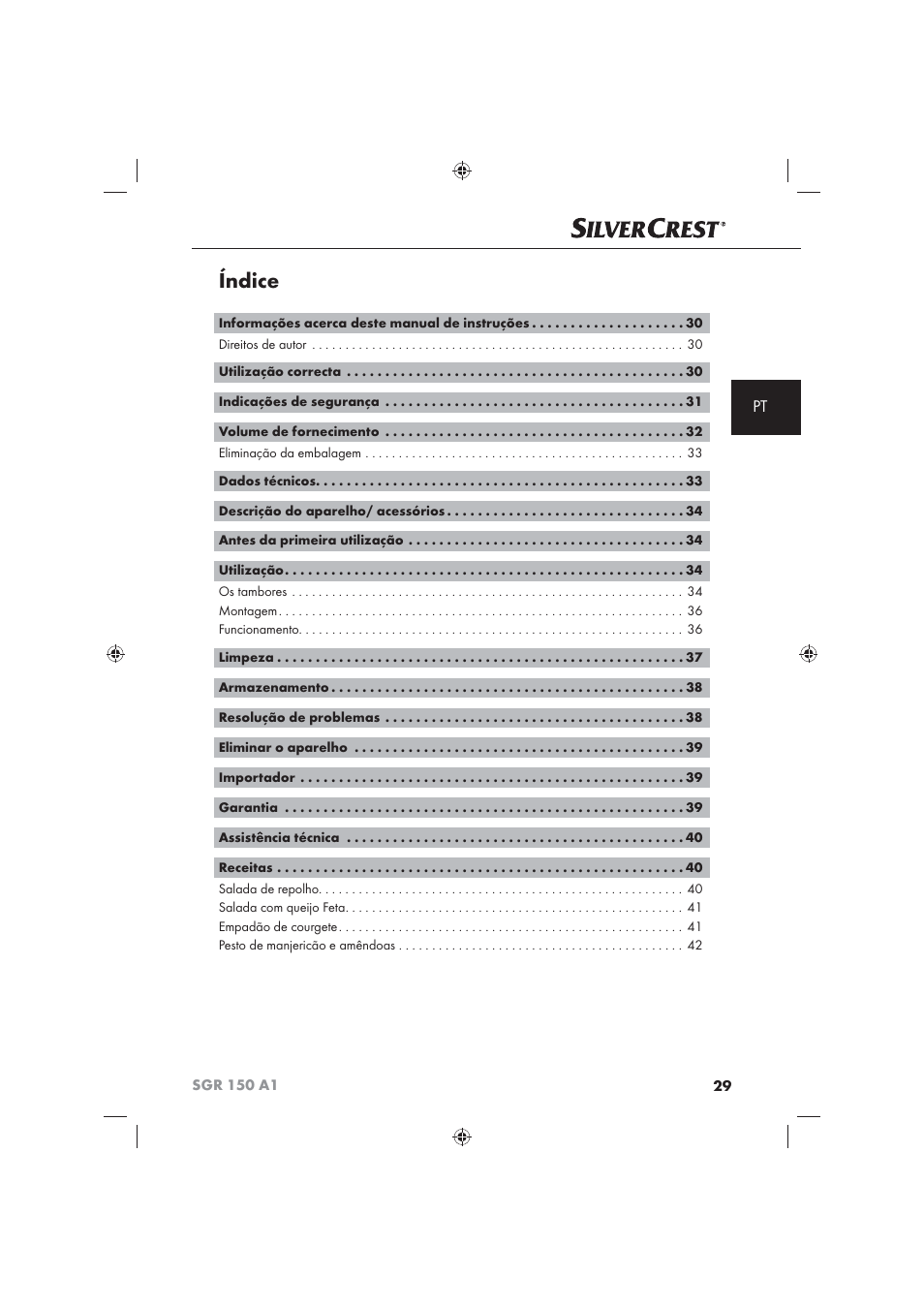 Índice | Silvercrest SGR 150 A1 User Manual | Page 31 / 73