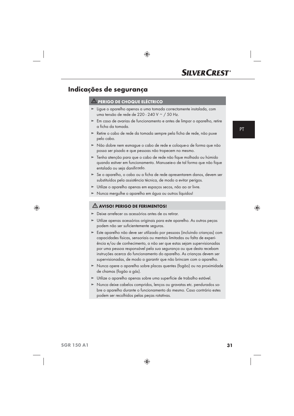 Indicações de segurança | Silvercrest SGR 150 A1 User Manual | Page 33 / 73