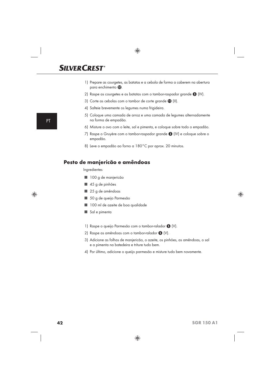 Pesto de manjericão e amêndoas | Silvercrest SGR 150 A1 User Manual | Page 44 / 73