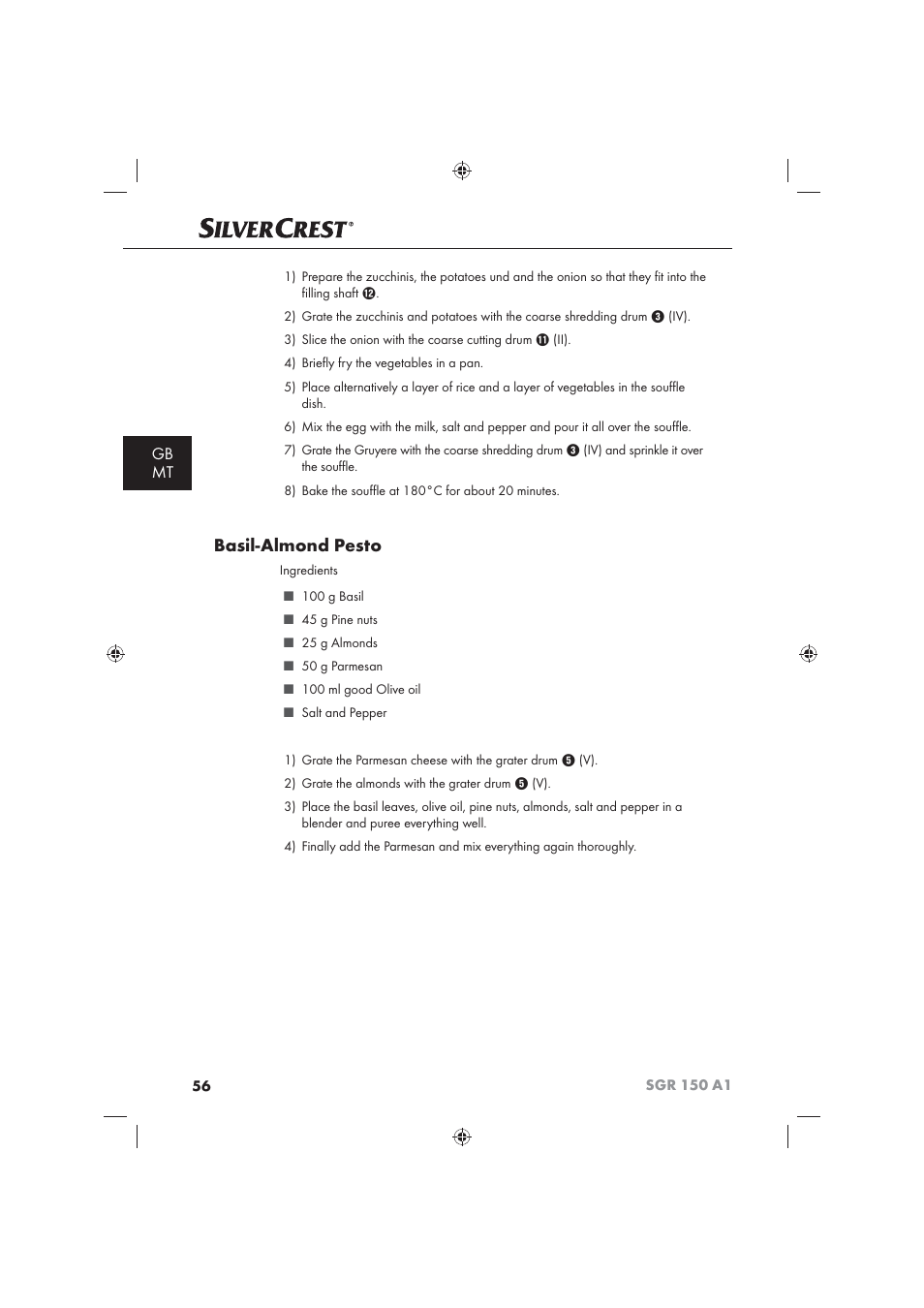 Basil-almond pesto, Gb mt | Silvercrest SGR 150 A1 User Manual | Page 58 / 73