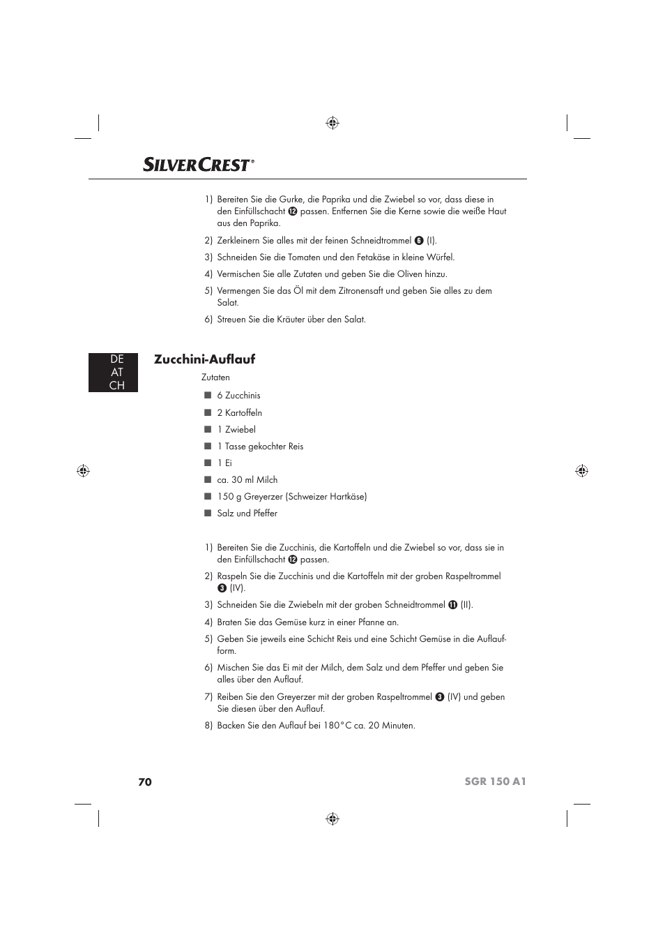 Zucchini-auﬂ auf, De at ch | Silvercrest SGR 150 A1 User Manual | Page 72 / 73