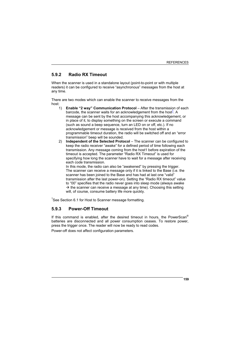 2 radio rx timeout, 3 power-off timeout, Radio rx timeout | Power-off timeout | Datalogic Scanning POWERSCAN D8330 User Manual | Page 167 / 212