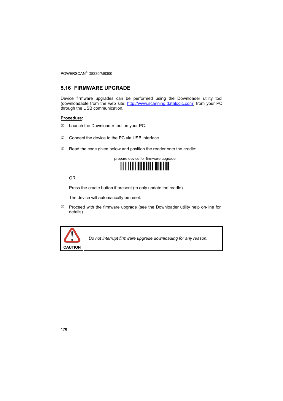 16 firmware upgrade, Firmware upgrade, Ì$+rn2$-sî | Datalogic Scanning POWERSCAN D8330 User Manual | Page 178 / 212