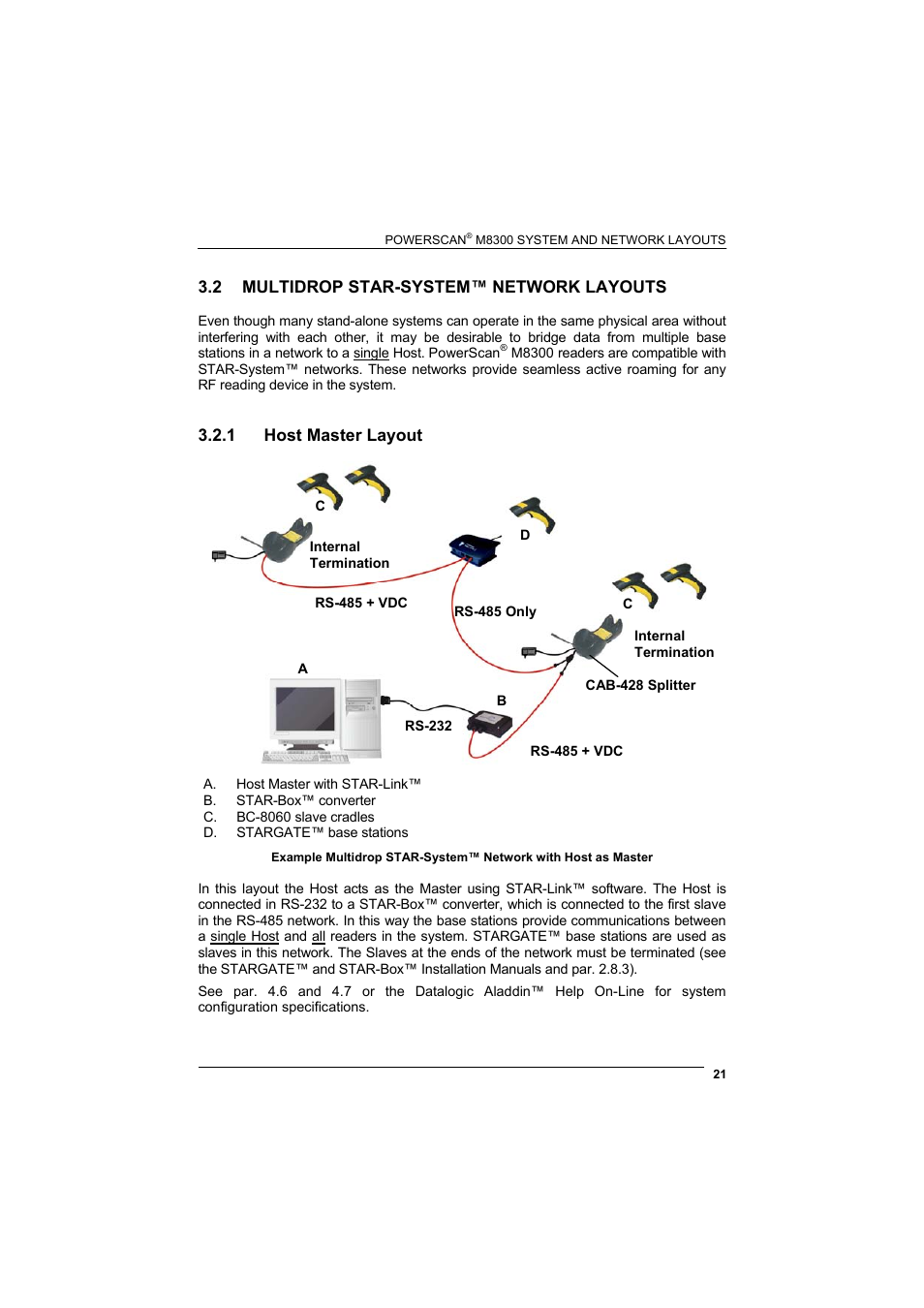 2 multidrop star-system™ network layouts, 1 host master layout, Multidrop star-system™ network layouts | Host master layout | Datalogic Scanning POWERSCAN D8330 User Manual | Page 29 / 212
