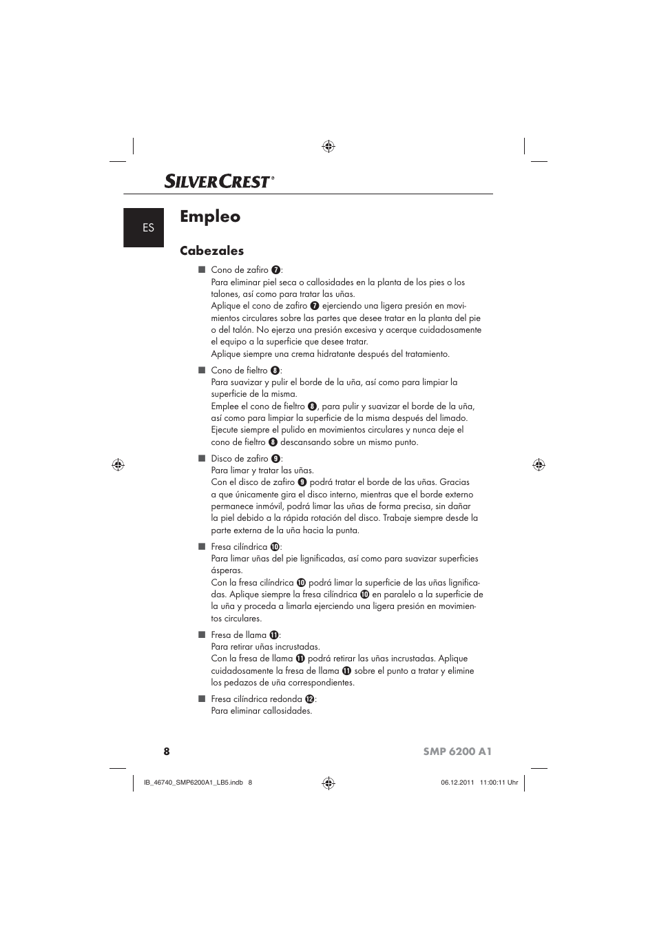 Empleo, Cabezales | Silvercrest SMP 6200 A1 User Manual | Page 10 / 62