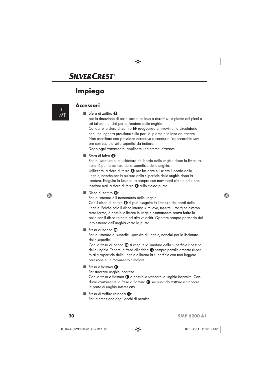 Impiego, Accessori, It mt | Silvercrest SMP 6200 A1 User Manual | Page 22 / 62