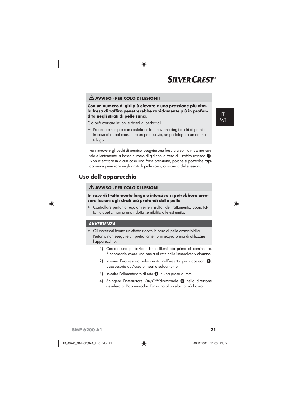 Uso dell’apparecchio, It mt | Silvercrest SMP 6200 A1 User Manual | Page 23 / 62