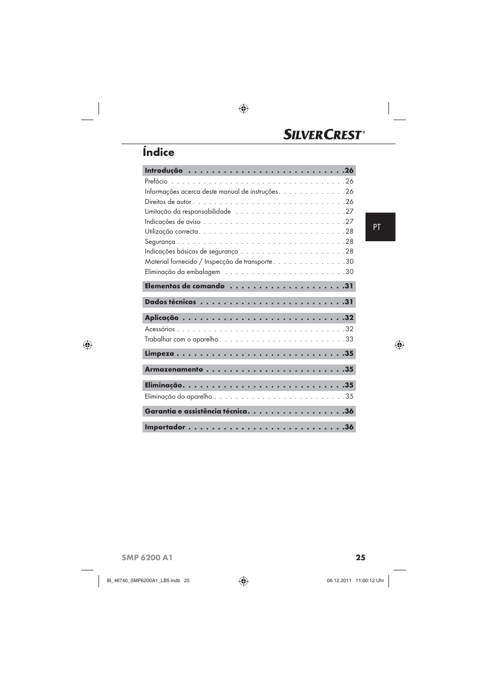 Índice | Silvercrest SMP 6200 A1 User Manual | Page 27 / 62