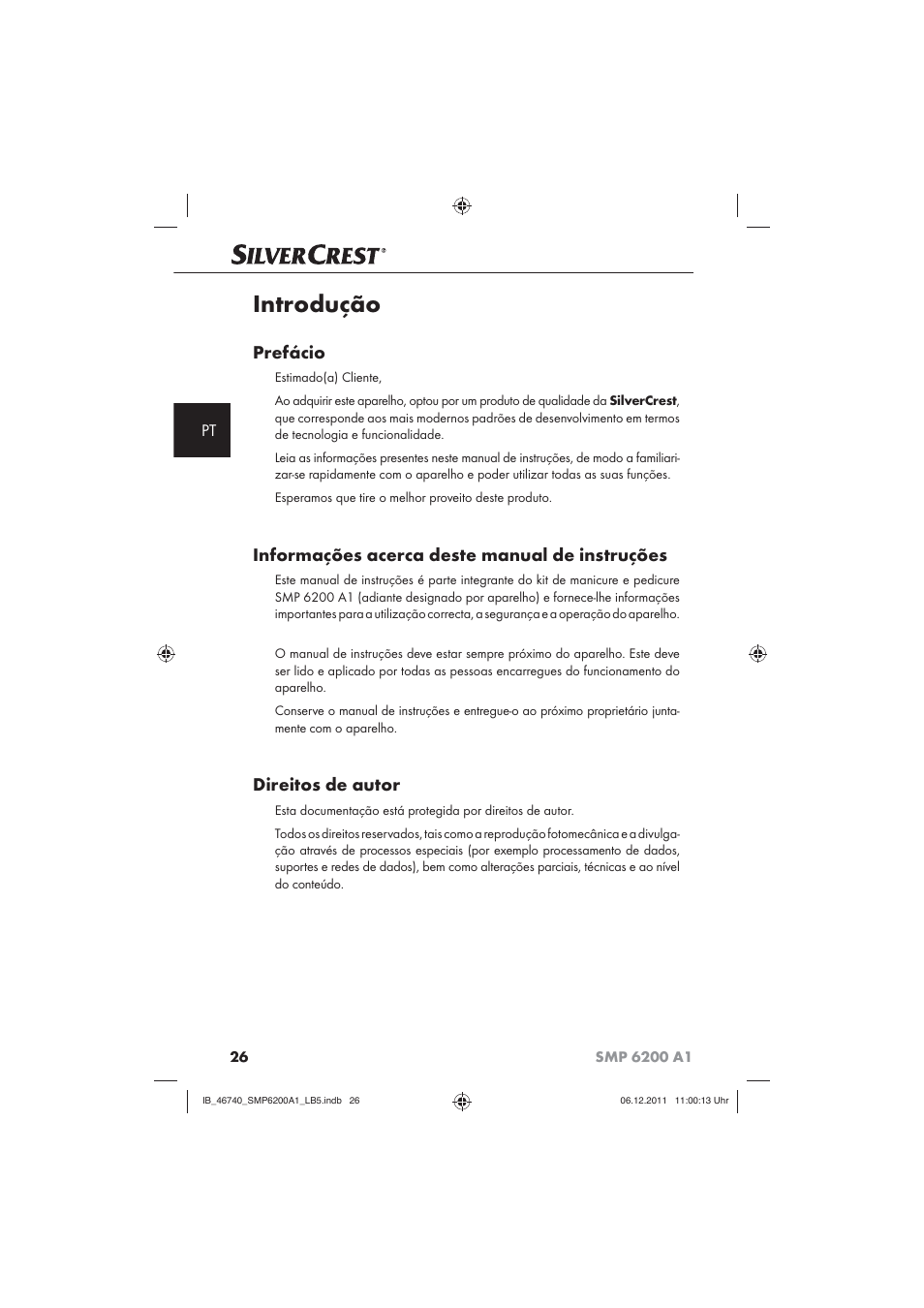 Introdução, Prefácio, Informações acerca deste manual de instruções | Direitos de autor | Silvercrest SMP 6200 A1 User Manual | Page 28 / 62