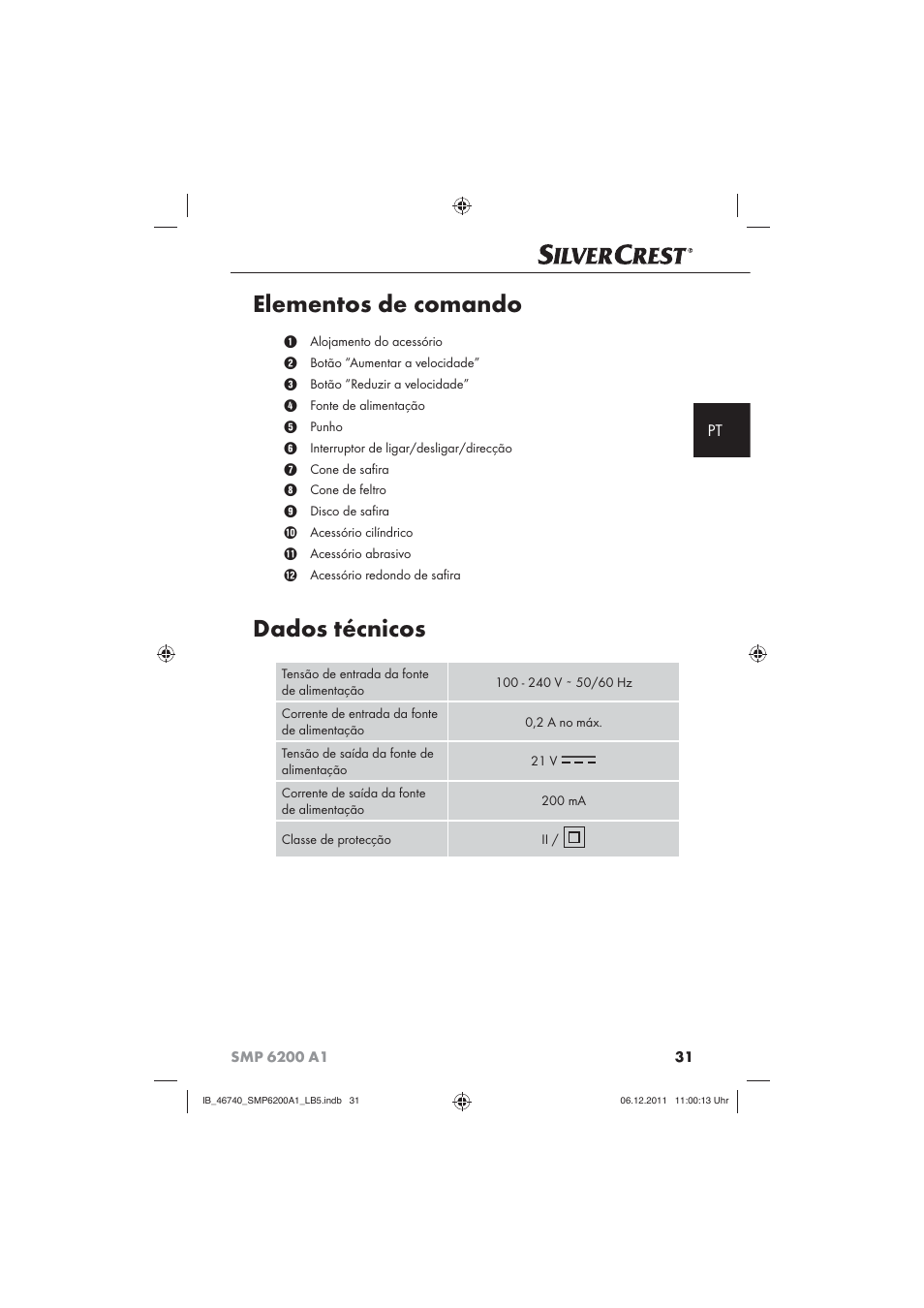 Elementos de comando, Dados técnicos | Silvercrest SMP 6200 A1 User Manual | Page 33 / 62