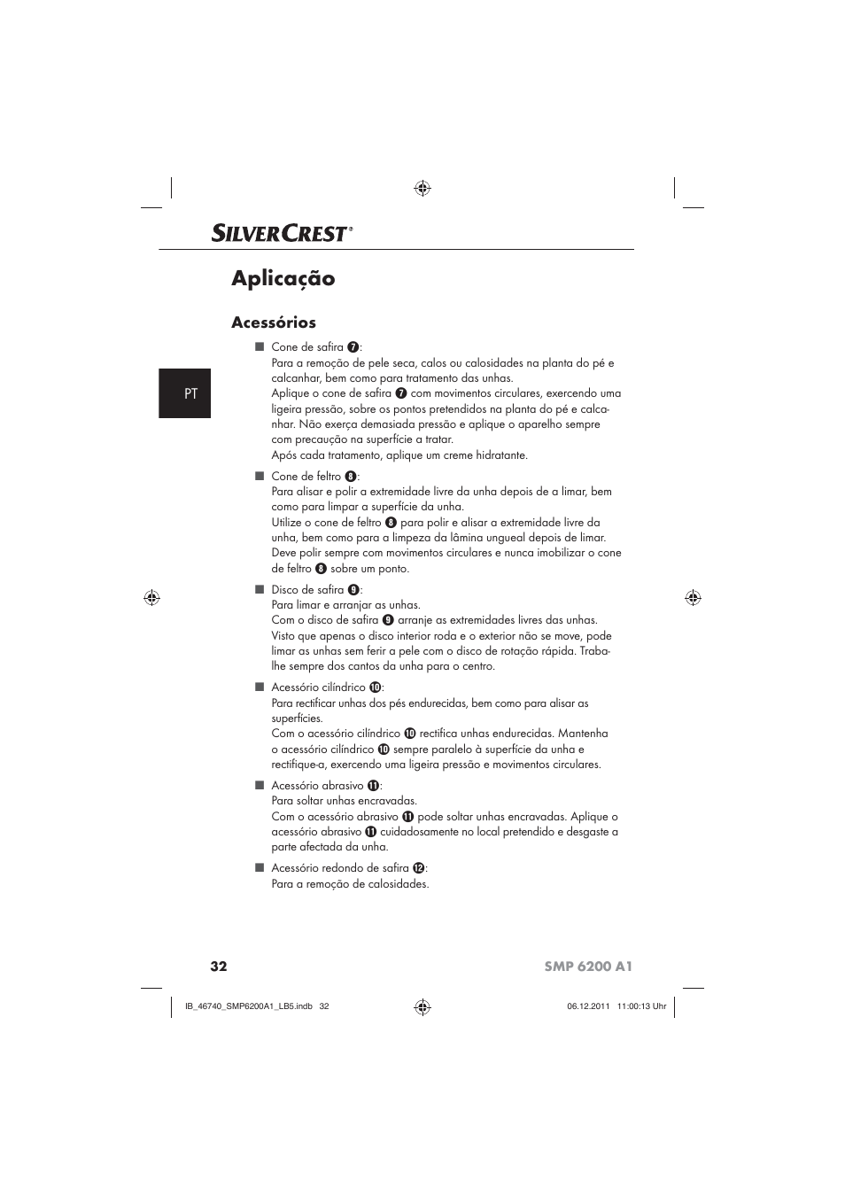 Aplicação, Acessórios | Silvercrest SMP 6200 A1 User Manual | Page 34 / 62