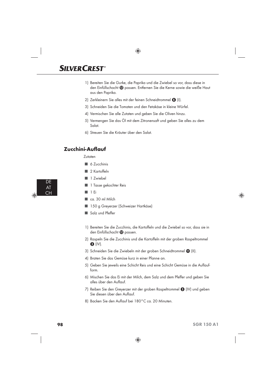 Zucchini-auﬂ auf, De at ch | Silvercrest SGR 150 A1 User Manual | Page 100 / 101