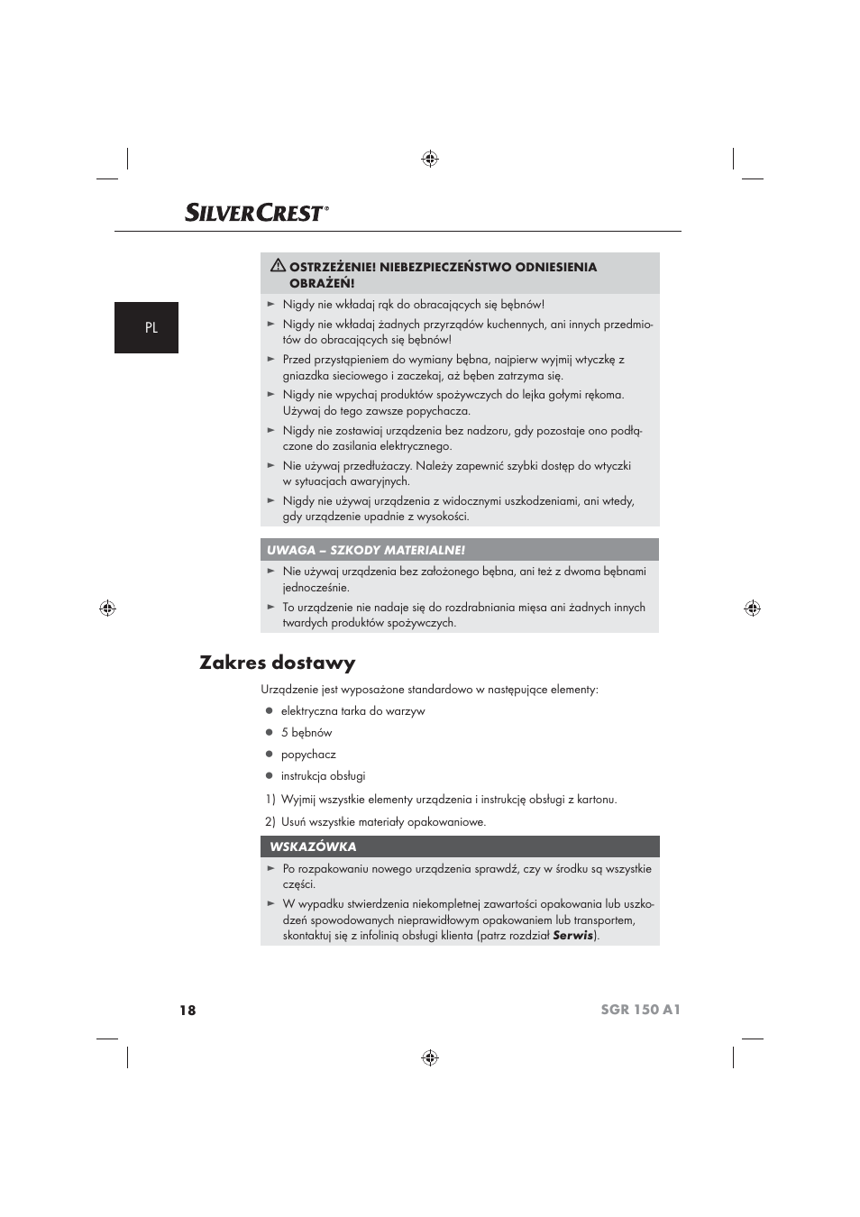 Zakres dostawy | Silvercrest SGR 150 A1 User Manual | Page 20 / 101