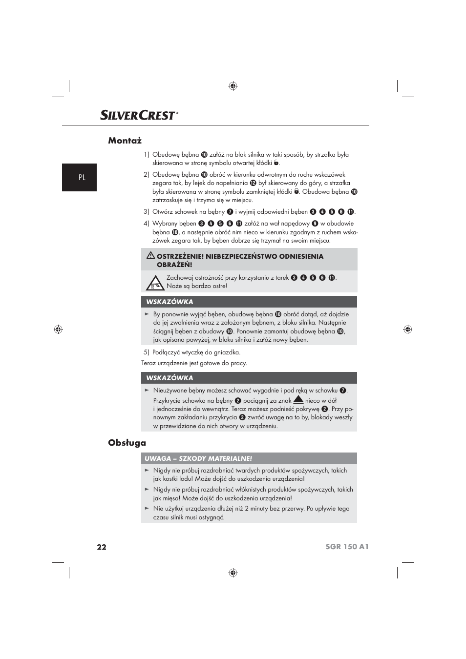 Montaż, Obsługa | Silvercrest SGR 150 A1 User Manual | Page 24 / 101