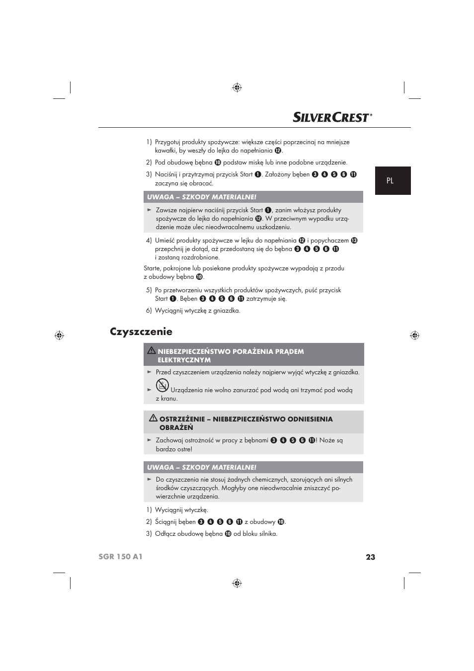Czyszczenie | Silvercrest SGR 150 A1 User Manual | Page 25 / 101