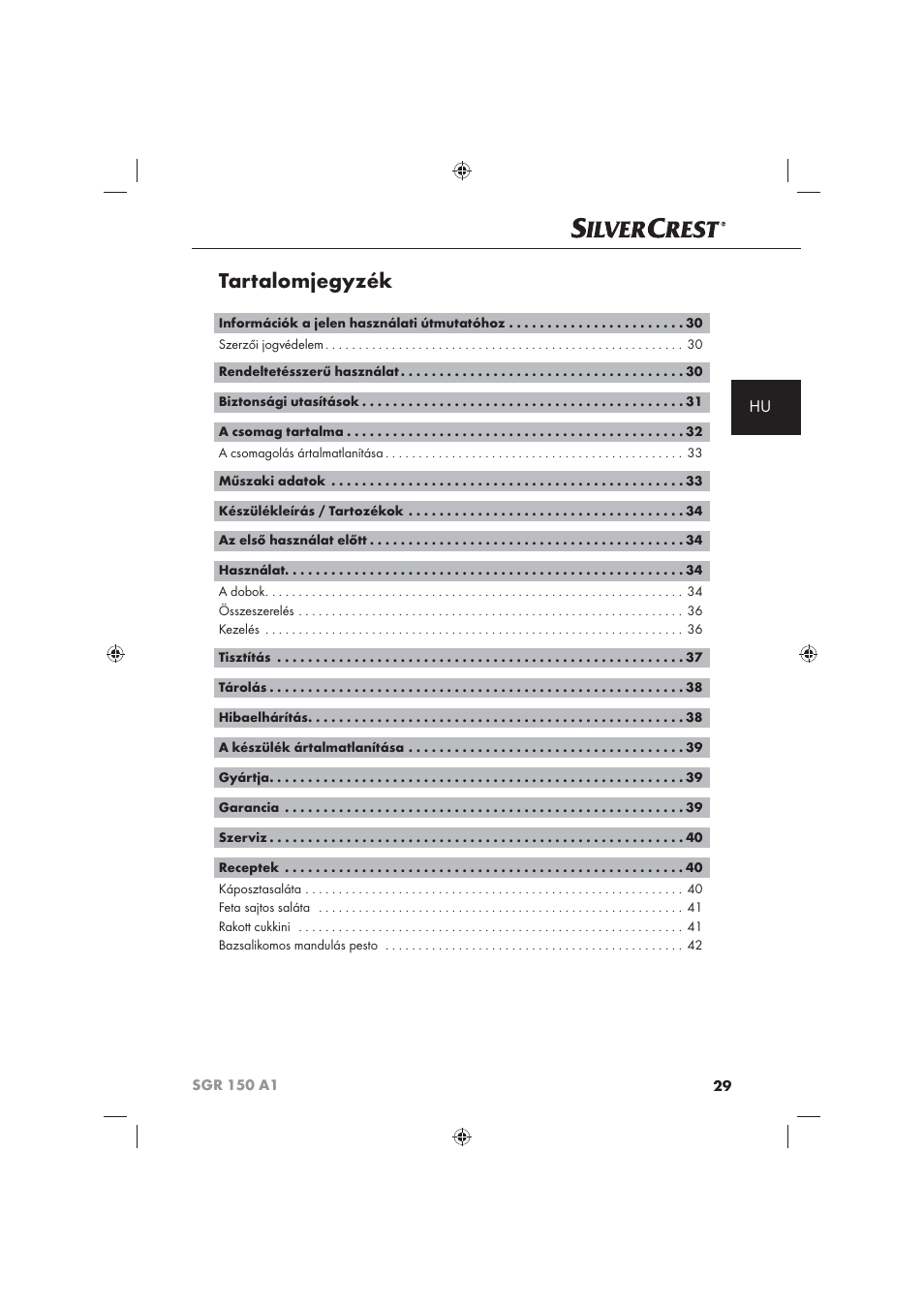 Tartalomjegyzék | Silvercrest SGR 150 A1 User Manual | Page 31 / 101