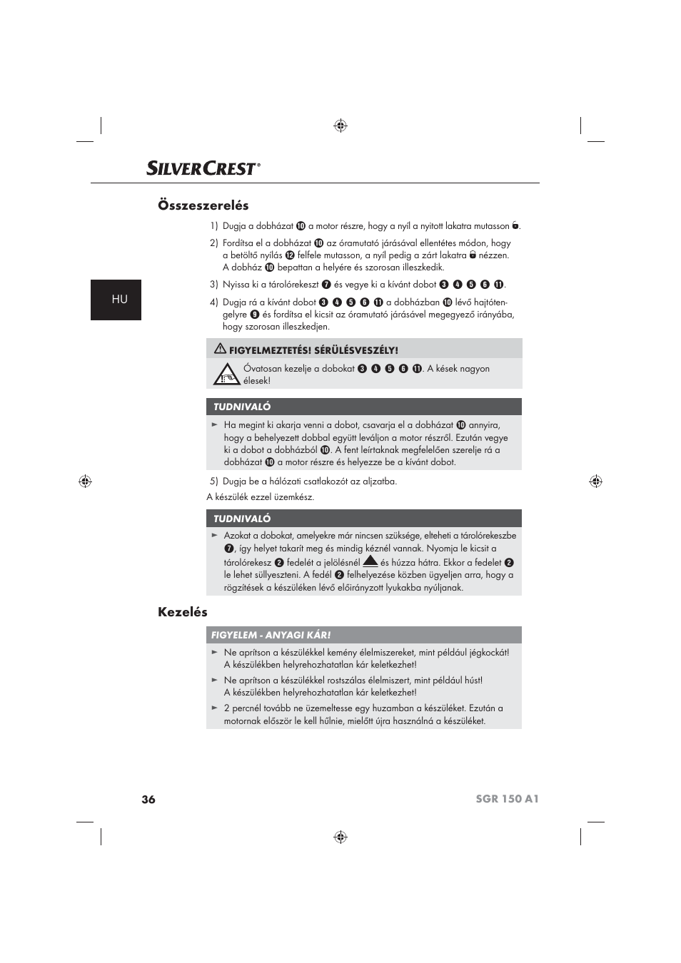 Összeszerelés, Kezelés | Silvercrest SGR 150 A1 User Manual | Page 38 / 101