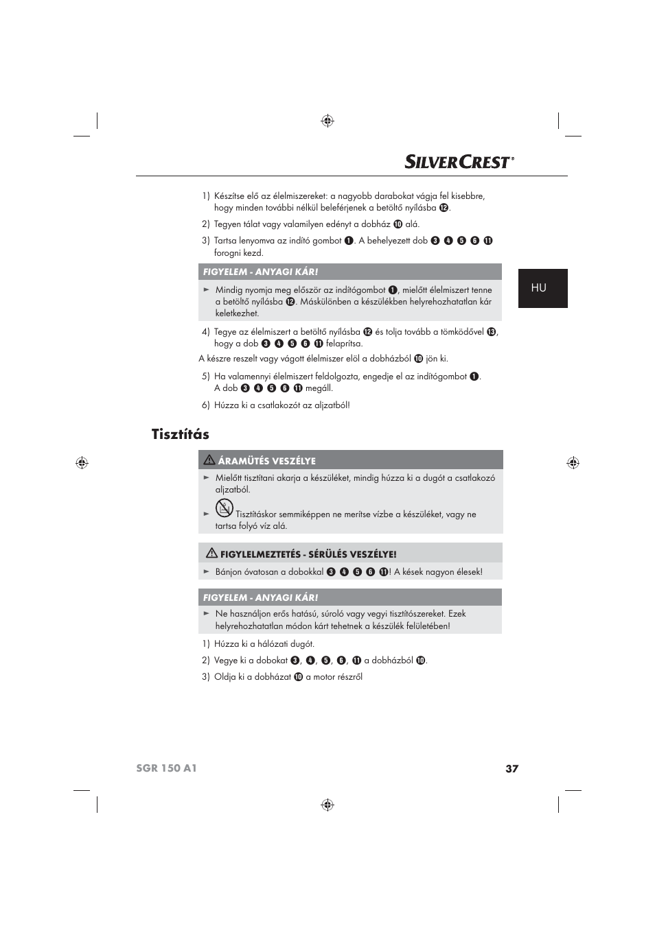 Tisztítás | Silvercrest SGR 150 A1 User Manual | Page 39 / 101