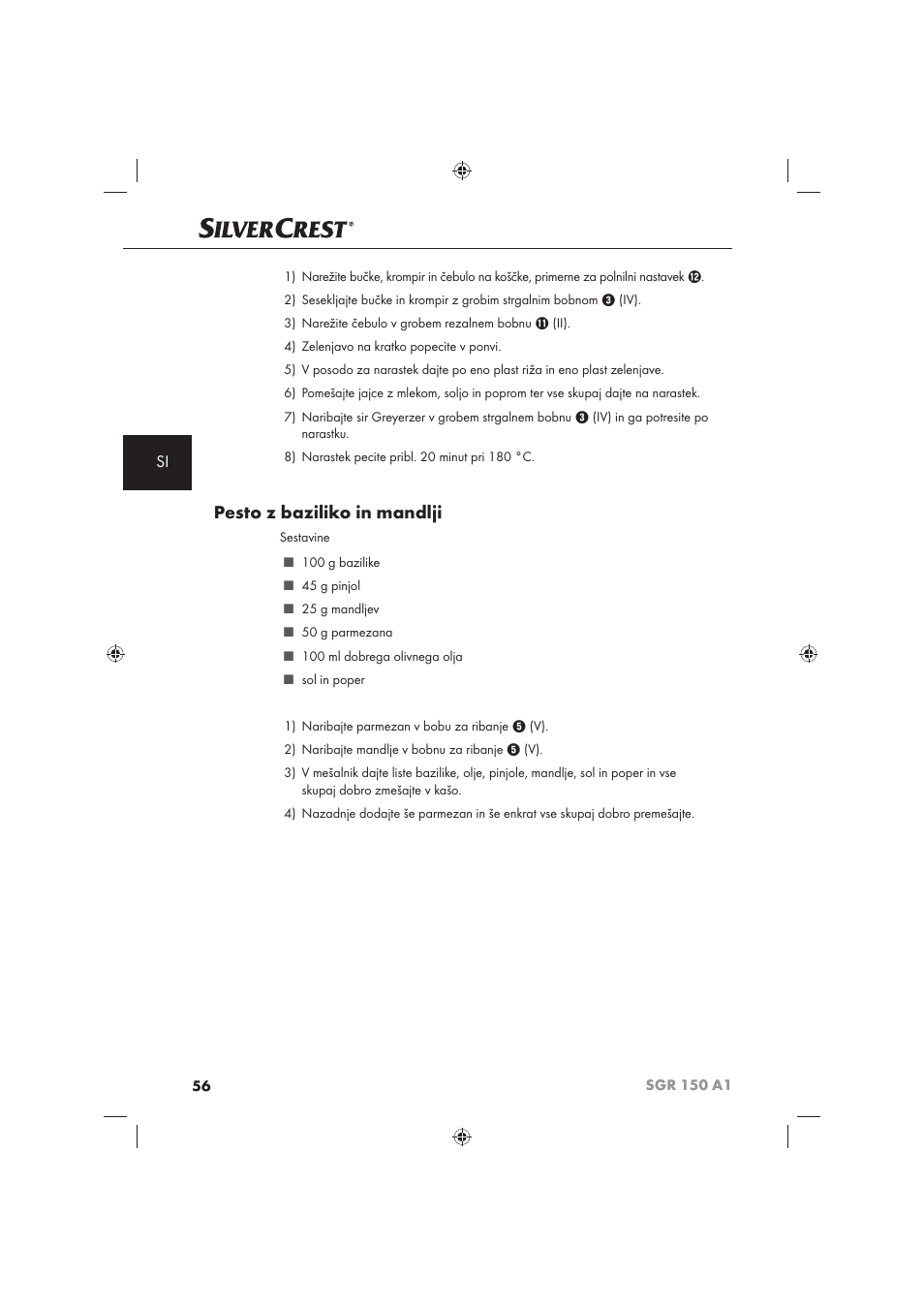 Pesto z baziliko in mandlji | Silvercrest SGR 150 A1 User Manual | Page 58 / 101