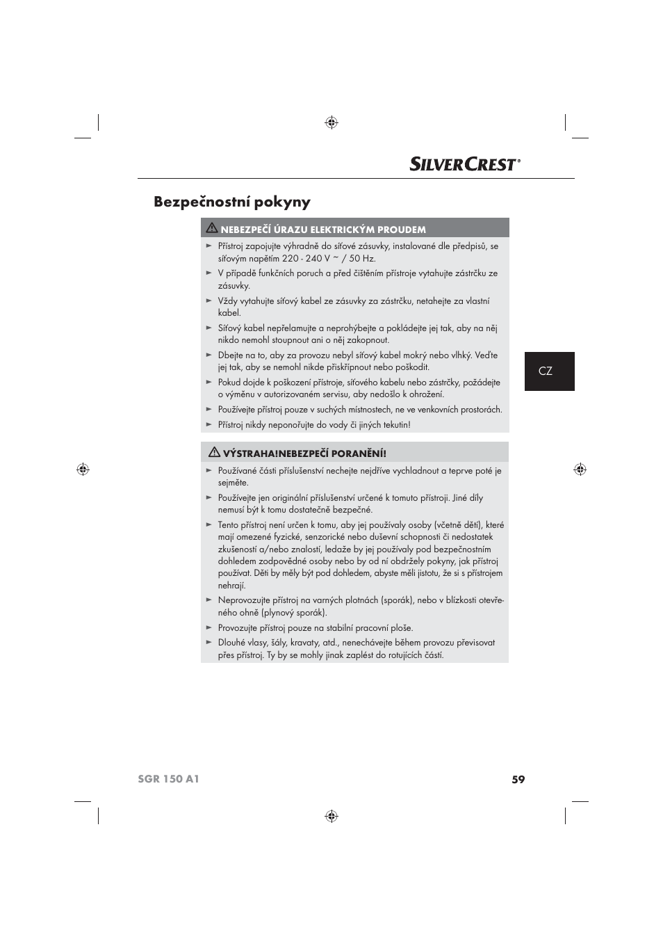 Bezpečnostní pokyny | Silvercrest SGR 150 A1 User Manual | Page 61 / 101