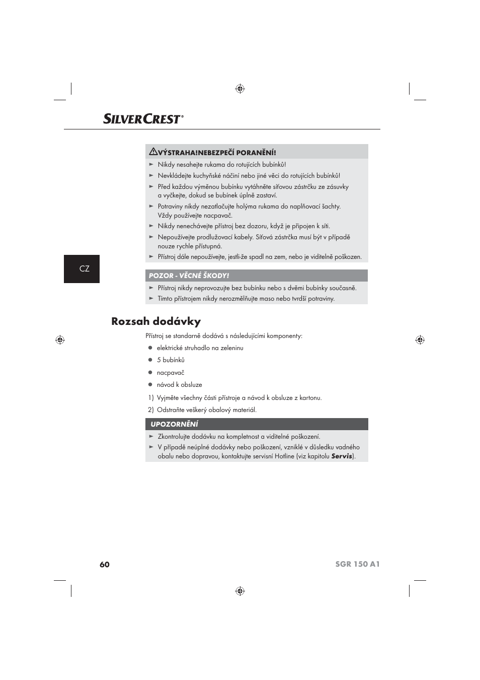 Rozsah dodávky | Silvercrest SGR 150 A1 User Manual | Page 62 / 101