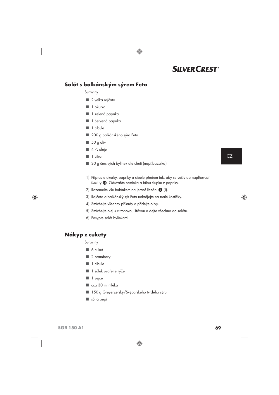 Salát s balkánským sýrem feta, Nákyp z cukety | Silvercrest SGR 150 A1 User Manual | Page 71 / 101